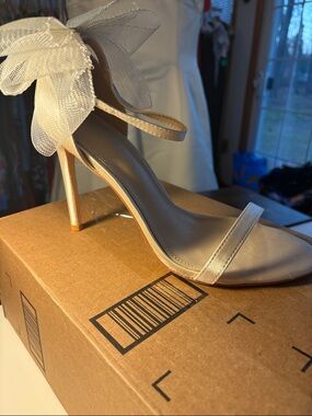 Ivory Satin Open-Toe Ankle-Tie Stiletto Heels